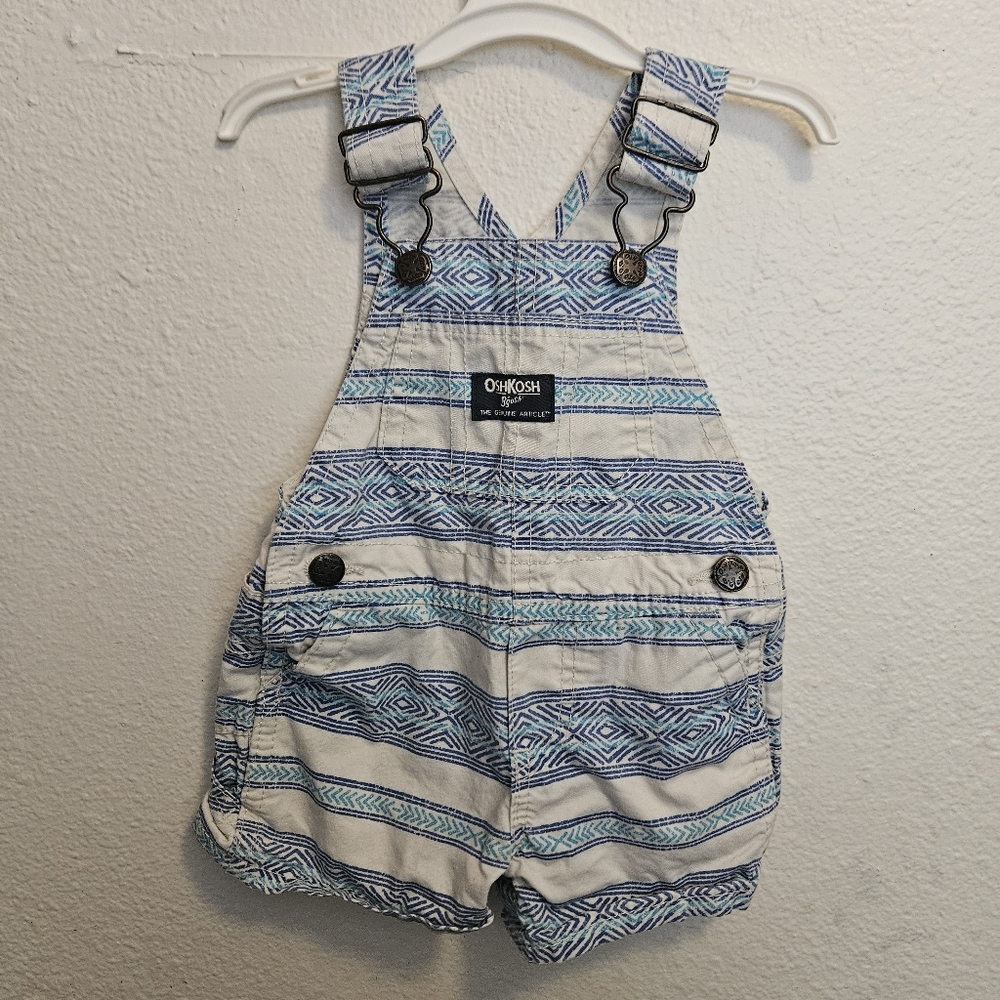 2/$15 OshKosh B'gosh Patterned Blue and White Overalls Size 6 Months
